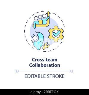2D thin linear colorful cross-team collaboration icon Stock Vector