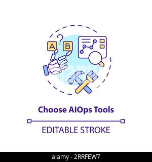 2D thin linear colorful choose AI ops tools icon Stock Vector