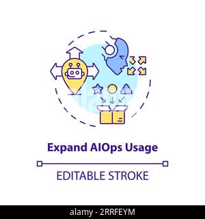 2D thin linear colorful expand AI ops usage icon Stock Vector