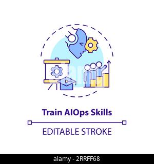 2D thin linear colorful train AI ops skills icon Stock Vector