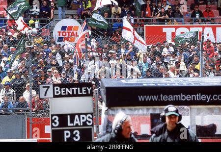 Bentley Team racing in the 2001 Le Mans 24 Hour race with Bentley Speed 8 Prototype race cars. Stock Photo