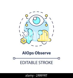 2D thin linear colorful AI ops observe icon Stock Vector