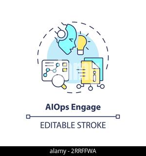 2D thin linear colorful AI ops engage icon Stock Vector