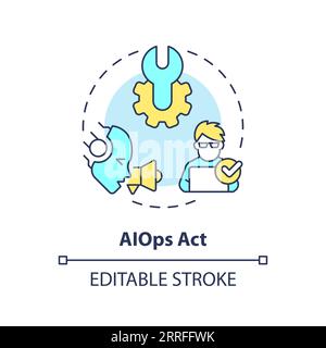 2D thin linear colorful AI ops act icon Stock Vector