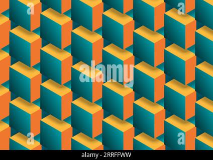 Abstract technology background with orange turquoise 3d geometric shapes. Cubes block geometry composition. Tech bright squares vector design Stock Vector