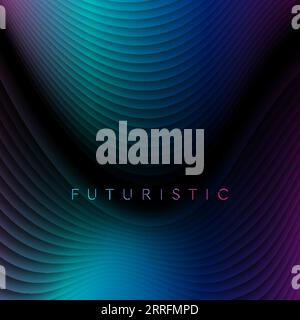 Dark blue and purple refracted neon waves. Futuristic vector graphic design with curved lines. Technology wavy background Stock Vector