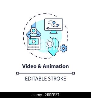 2D customizable video and animation line icon concept Stock Vector