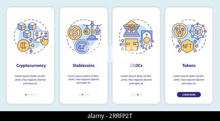 Walkthrough digital currency with linear icons concept Stock Vector