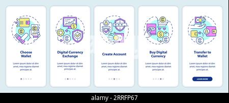 Walkthrough digital currency with thin linear icons concept Stock Vector