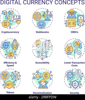 Customizable icons for digital currency concepts Stock Vector