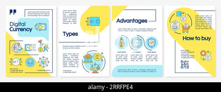 2D brochure with digital currency linear icons Stock Vector