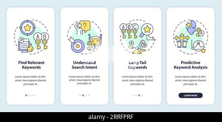 Walkthrough AI for SEO with colorful linear icons concept Stock Vector