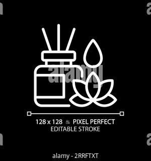2D customizable incense sticks and lotus white linear icon Stock Vector