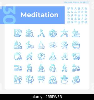 2D pixel perfect gradient meditation icons set Stock Vector