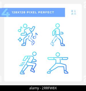 2D blue pixel perfect gradient fitness icons Stock Vector