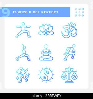 2D pixel perfect gradient meditation icons Stock Vector