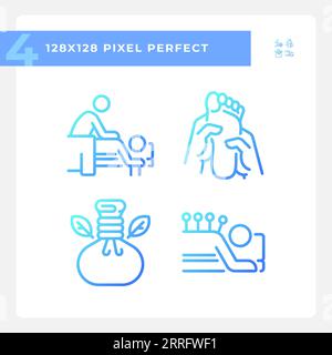 2D blue pixel perfect wellness icons set Stock Vector