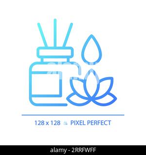 Blue gradient incense sticks and lotus linear icon Stock Vector
