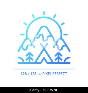 Blue gradient camping and mountain linear icon Stock Vector