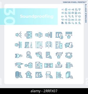 Editable pixel perfect blue soundproofing icons collection Stock Vector