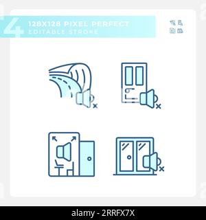 Editable pixel perfect soundproofing line icons pack Stock Vector