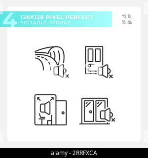 Editable pixel perfect soundproofing line icons pack Stock Vector