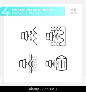 Editable pixel perfect black soundproofing line icons Stock Vector