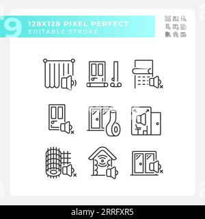 Editable 2D black soundproofing icons collection Stock Vector