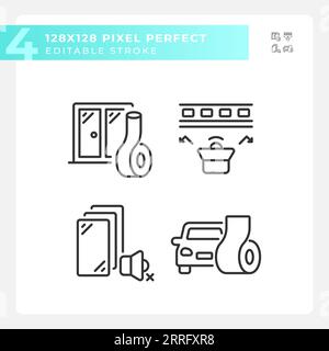 Editable pixel perfect soundproofing icons set Stock Vector