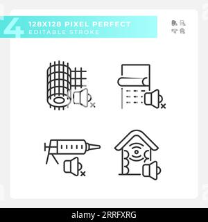 Editable pixel perfect soundproofing icons pack Stock Vector