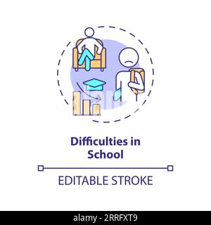 2D difficulties in school line icon concept Stock Vector