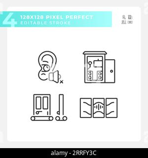 Editable pixel perfect soundproofing linear icons set Stock Vector