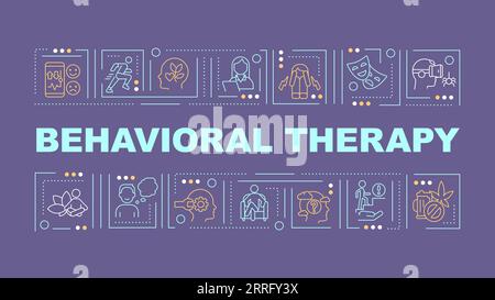 2D behavioral therapy text with multicolor thin linear icons Stock Vector