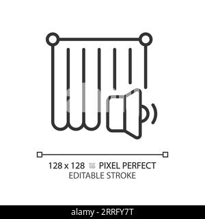 Customizable soundproof curtain black thin linear icon Stock Vector