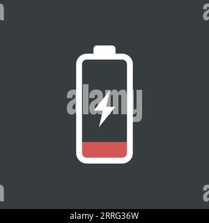 Low battery icon in flat style. Battery charging process vector illustration on isolated background. Accumulator recharge sign business concept. Stock Vector