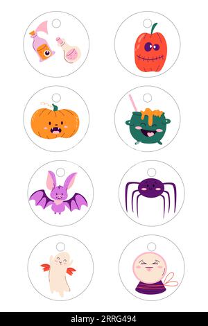White Halloween gift tags collection. Funny mascot vector design. Stock Vector