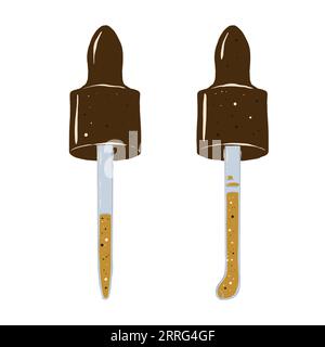 Glass pipette with drops of aromatic oil. Hand drawn illustration. Stock Photo