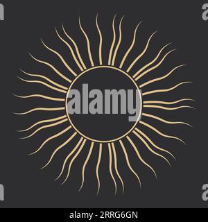 Celestial border sun line frame golden, mystic shape, space element isolated. Line round decoration. Vector illustration Stock Vector