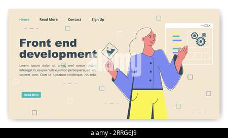 Programmer person develop computer and phone website interface. Front end development. Stock Vector