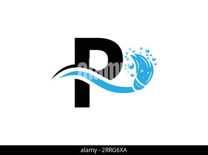 Letter P Cleaning Service Logo Design Concept With Clean Brush Symbol Template. Stock Vector