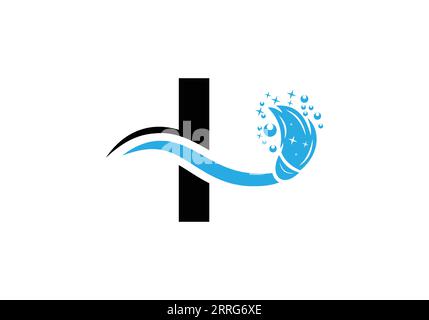 Letter I Cleaning Service Logo Design Concept With Clean Brush Symbol Template. Stock Vector