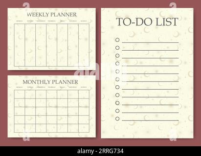 Time management sheet design in pastel color with starry sky. Blank printable goal setting sheet. Stock Vector