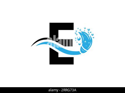 Letter E Cleaning Service Logo Design Concept With Clean Brush Symbol Template. Stock Vector