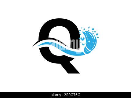 Letter Q Cleaning Service Logo Design Concept With Clean Brush Symbol Template. Stock Vector