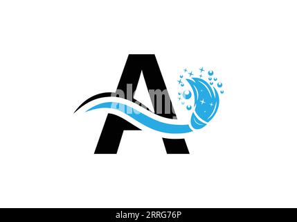 Letter A Cleaning Service Logo Design Concept With Clean Brush Symbol Template. Stock Vector