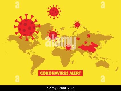 Simple flat vector illustration of a world map with highlighted China map, coronavirus concept Stock Vector