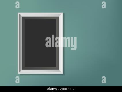 Vector illustration of rectangular photo frame on green wall. Design template for poster or picture mockup Stock Vector