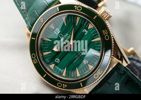 Omega Seamaster 300 in precious metals with Malachite dial Stock Photo