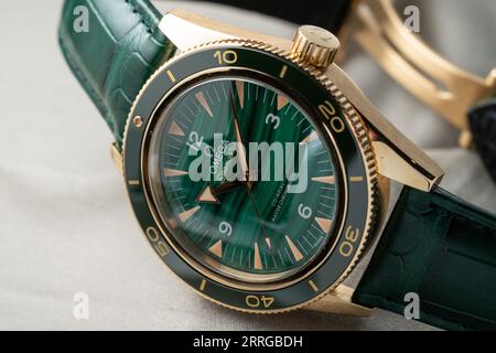 Omega Seamaster 300 in precious metals with Malachite dial Stock Photo