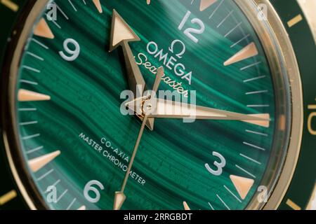 Omega Seamaster 300 in precious metals with Malachite dial Stock Photo